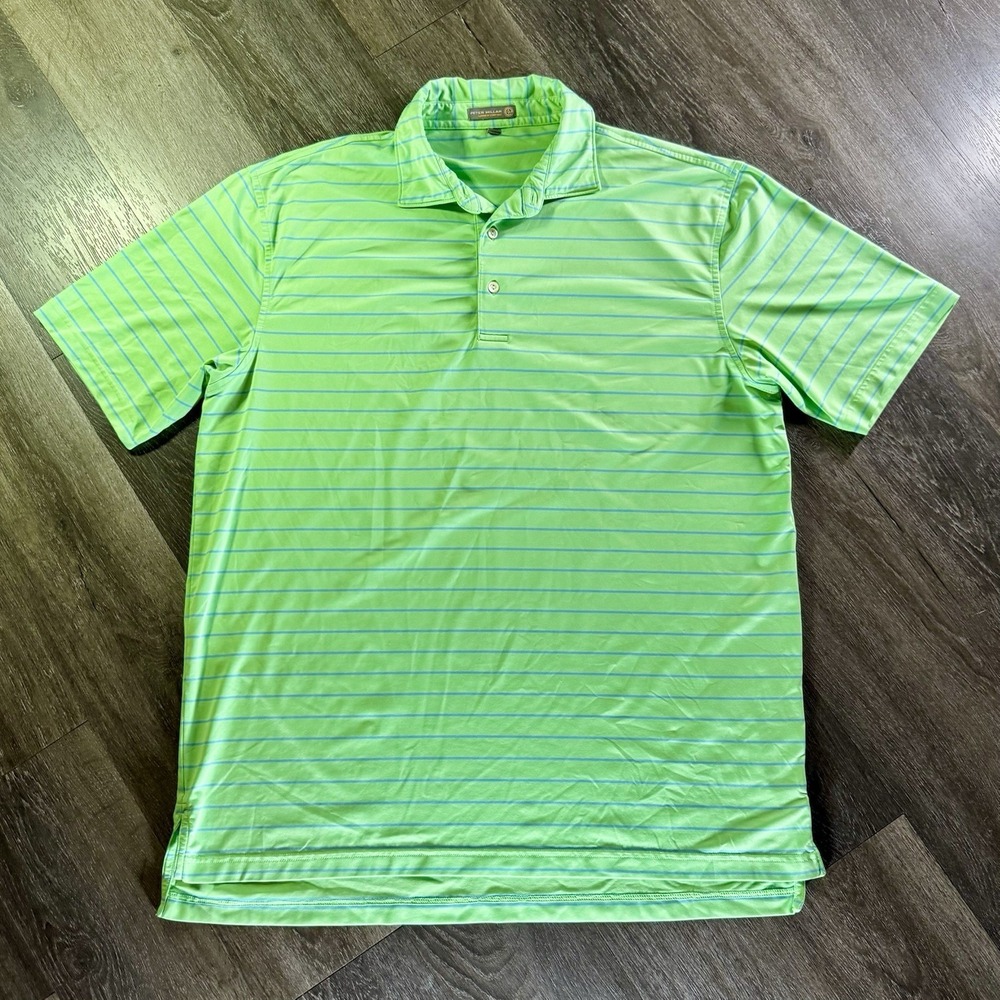 PETER MILLAR Summer Comfort Aqua Green & Blue Striped Golf Polo - Size L